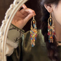 Bohemian Tribal Alloy Geometric Tassel Drop Earrings For Vacation Travel Style view 2