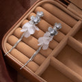 Elegant French Rhinestone Crystal Flower White Acrylic Leaf Tassel Alloy Statement Drop Stud Earrings view 3