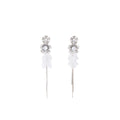 Elegant French Rhinestone Crystal Flower White Acrylic Leaf Tassel Alloy Statement Drop Stud Earrings view 5