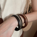 New Chinese Style Square Geometric Round Rivet Wooden Bangle Vintage Unique Design Jewelry view 3
