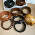 New Chinese Style Square Geometric Round Rivet Wooden Bangle Vintage Unique Design Jewelry view 4