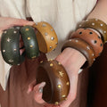 New Chinese Style Square Geometric Round Rivet Wooden Bangle Vintage Unique Design Jewelry view 1