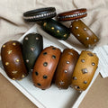 New Chinese Style Square Geometric Round Rivet Wooden Bangle Vintage Unique Design Jewelry view 2