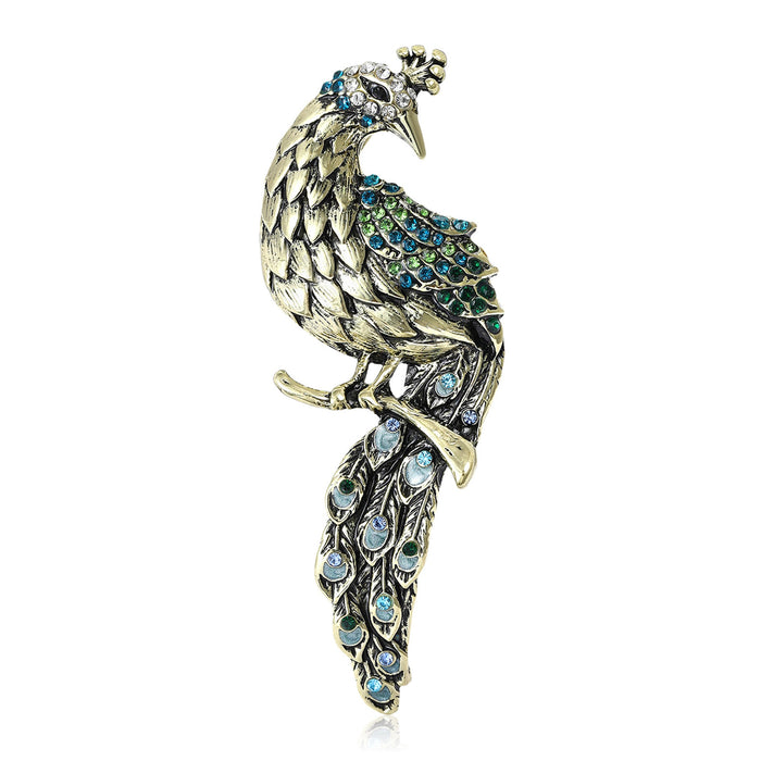 Alloy Rhinestone Peacock Brooch For Women's Coats And Shawls