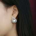 New Elegant Lady Stud Earrings With Faux Pearl Waterdrop Design Princess Geometric Jewelry view 3