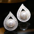 New Elegant Lady Stud Earrings With Faux Pearl Waterdrop Design Princess Geometric Jewelry view 2
