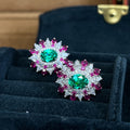 Luxury Colorful Flower Geometric Stud Earrings For Women With Oval Zircon Eye Catching Jewelry view 3