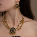 Vintage Bohemian Gold Alloy Green Crystal Teardrop Pearl Tassel Ethnic Statement Dangle Earrings view 2
