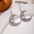 Elegant Vintage Hollow Filigree Crescent Moon Alloy Moonstone Crystal Dangle Hook Women's Earrings view 2