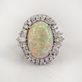 Opalescent Oval Double-Halo Statement Ring In Silver Tone view 1