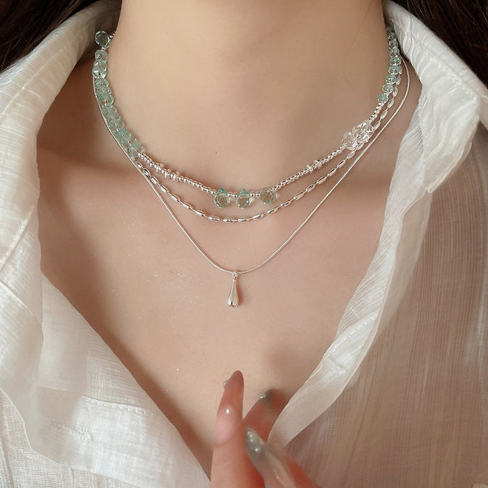 Korean Light Luxury Double Layer Alloy Teardrop Pendant Collarbone Necklace For Women