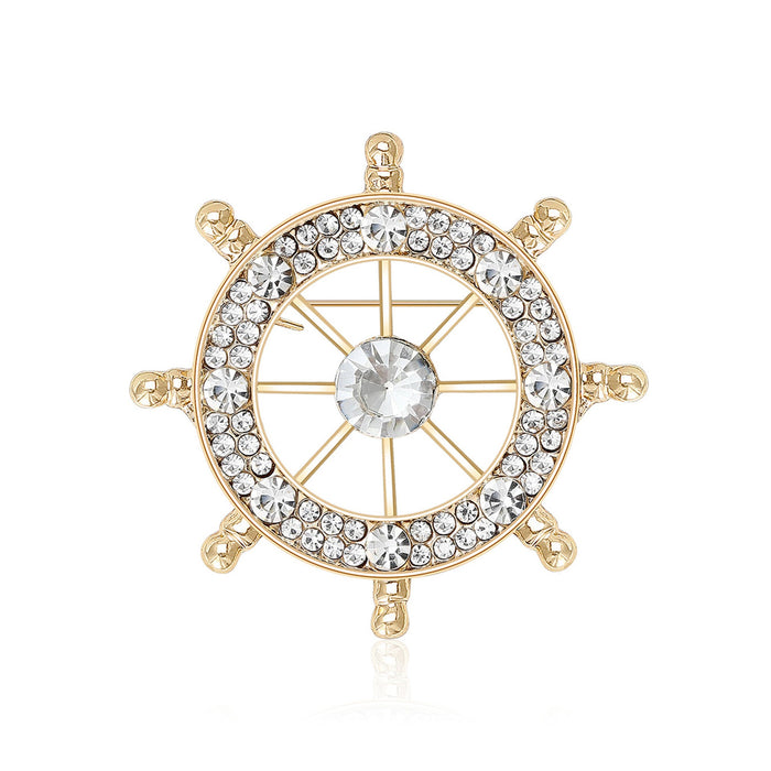 Alloy Rhinestone Ship Wheel Brooch Pin For Clothing And Scarves