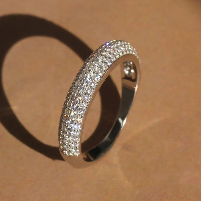 European American Full Rhinestone Sparkling Ring For Women, Luxury Engagement Wedding Jewelry Accessory