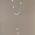 Elegant French Faux Pearl Beaded Rhinestone Bow Pendant Necklace For Women view 4