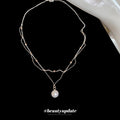 French Elegant Faux Pearl Lace Pendant Necklace Geometric Round Choker For Women view 2