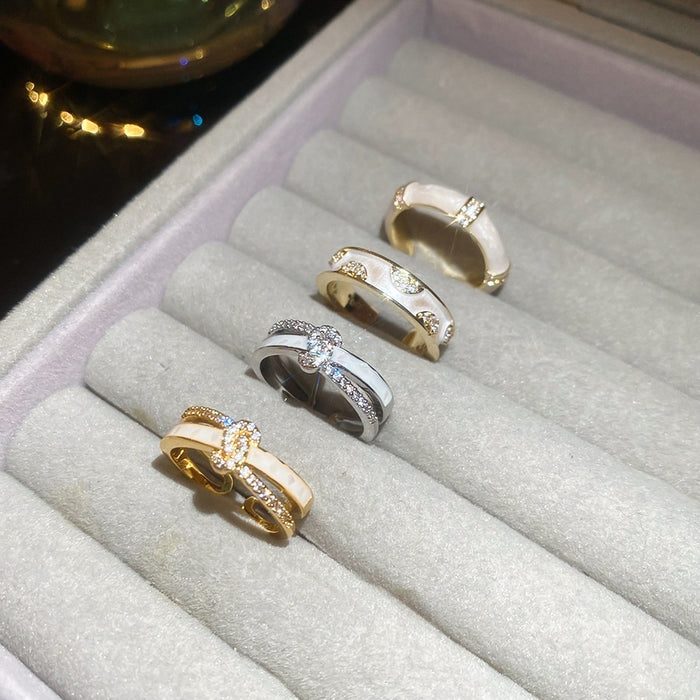 18K Gold Plated Copper Zircon Double Layer Cross Open Ring Minimalist Light Luxury Geometric Jewelry