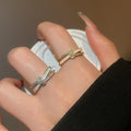 18K Gold Plated Copper Zircon Double Layer Cross Open Ring Minimalist Light Luxury Geometric Jewelry view 2