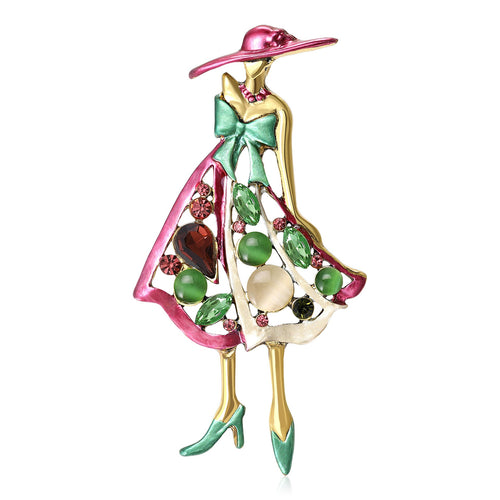 Alloy Rhinestone Enamel Lady Brooch For Lapel And Clothing Decoration