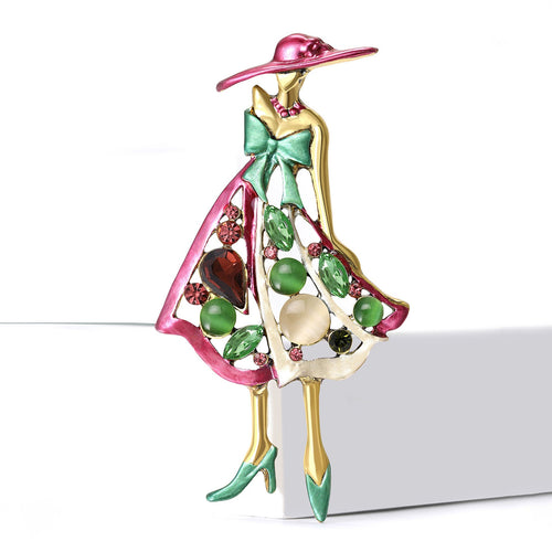Alloy Rhinestone Enamel Lady Brooch For Lapel And Clothing Decoration