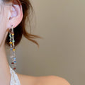 Fresh Summer Square Crystal Heart Tassel Drop Earrings, Geometric Mixed Material Women's Jewelry view 4