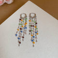 Fresh Summer Square Crystal Heart Tassel Drop Earrings, Geometric Mixed Material Women's Jewelry view 3