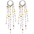 Fresh Summer Square Crystal Heart Tassel Drop Earrings, Geometric Mixed Material Women's Jewelry view 5