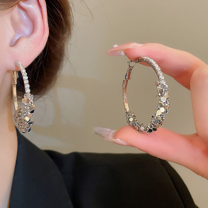 Alloy Geometric Rhinestone Hoop Earrings European American Minimalist Light Luxury Jewelry