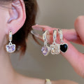 Alloy Silver Needle Rhinestone Butterfly Heart Pendant Drop Earrings Sweet Light Luxury Style view 2