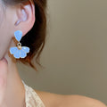 French Fresh Enamel Petal Alloy Stud Earrings Sweet Floral Silver Needle Jewelry view 3