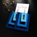 Layered Rectangular Geometric Wood Drop Earrings in Six Color Options view 8