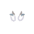 Elegant Rhinestone Butterfly Bow U Shape Simulated Pearl Tassel Stud Earrings for Women Luxury Earrings view 5