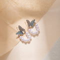 Elegant Rhinestone Butterfly Bow U Shape Simulated Pearl Tassel Stud Earrings for Women Luxury Earrings view 2