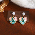 French Impressionist Garden Stud Earrings Sweet Forest Style Vintage 3D Pearl Flower Heart Ear Jewelry view 3