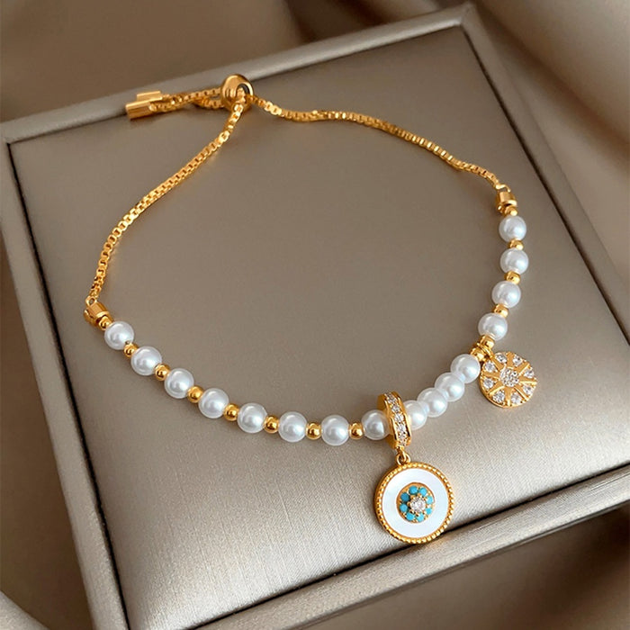 Zircon Pearl Round Mother Of Pearl Geometric Palace Style Elegant Bangle