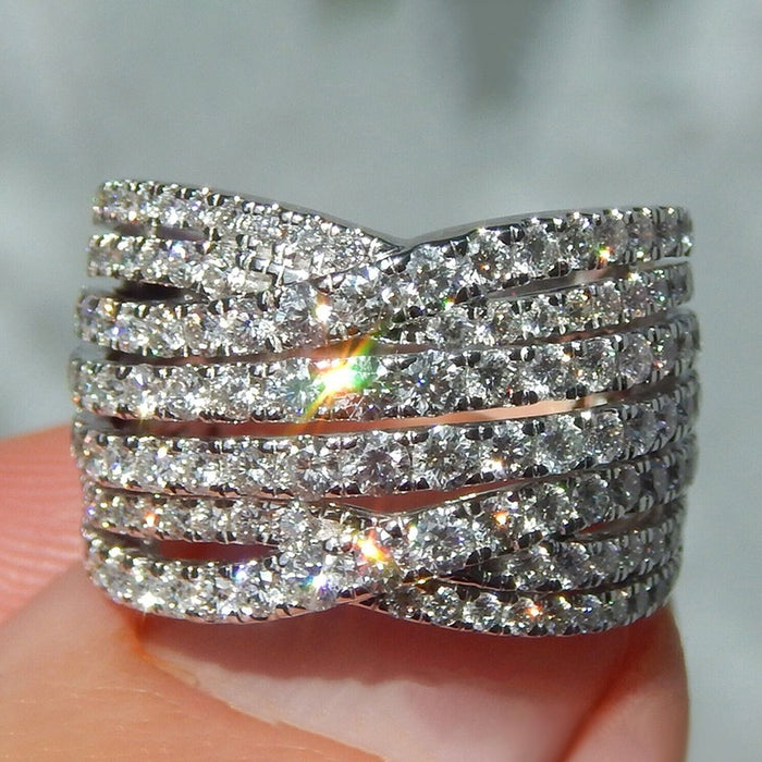 Women's Cross Design Ring Sparkling Light Luxury European American Style Elegant Jewelry