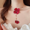 Sweet Fabric Crystal Flower Pendant Necklace For Women, Floral Designer Collarbone Choker view 1