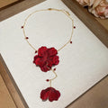 Sweet Fabric Crystal Flower Pendant Necklace For Women, Floral Designer Collarbone Choker view 4