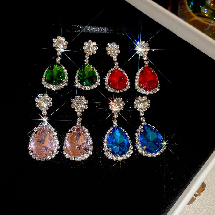 Copper Teardrop Rhinestone Drop Earrings Elegant Court Style Light Luxury Jewelry