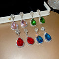 Copper Teardrop Rhinestone Drop Earrings Elegant Court Style Light Luxury Jewelry view 3
