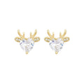 European American Deer Antler Heart Stud Earrings With Cubic Zirconia, Christmas Jewelry view 5