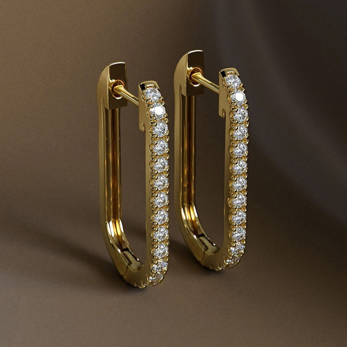 Simple Square Huggie Earrings For Women, Micro Pave Cubic Zirconia French Style Jewelry