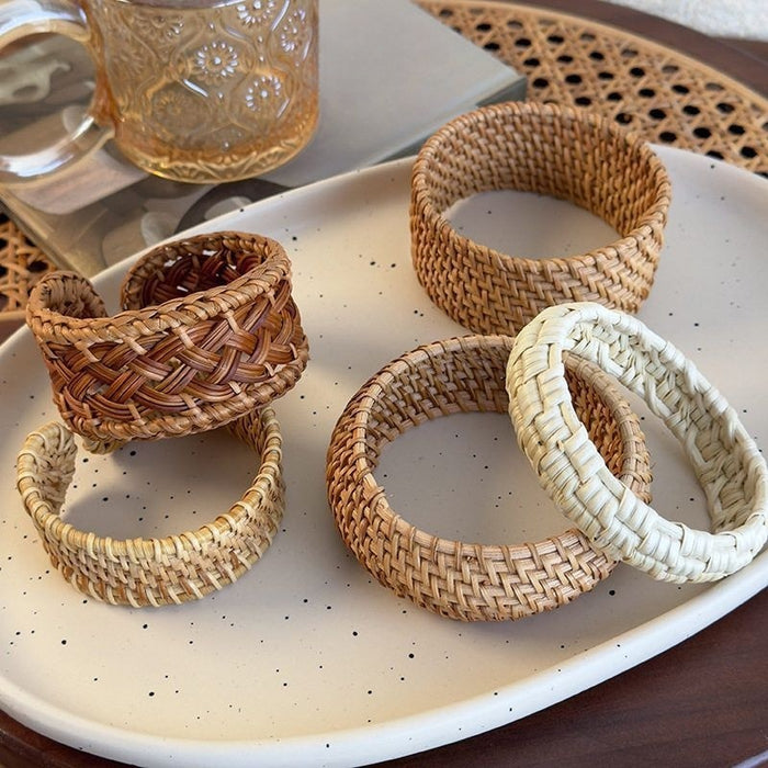 Ethnic Handmade Woven Rattan Open Cuff Bangle Vintage Minimalist Fashion Bracelet