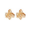 Luxury Gold Alloy Flower Pearl Stud Earrings For Women Statement Textured Metal Floral Party Earrings view 5