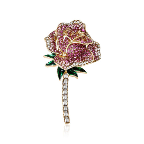 Alloy Rhinestone Rose Flower Brooch Pin For Elegant Women's Apparel