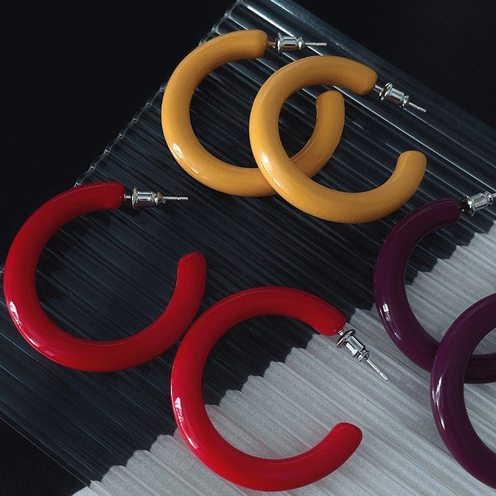 Silver Needle Acrylic Round C Shape Hoop Earrings Minimalist Geometric Fashion Ear Jewelry