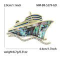Alloy Abalone Shell Cruise Ship Brooch Pin With Rhinestone Decoration view 5