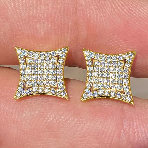 Micro Pave Zircon Stud Earrings, Diamond Shape Geometric French Style Daily Jewelry