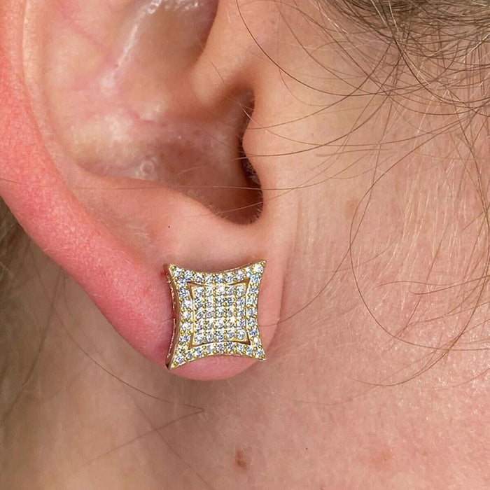 Micro Pave Zircon Stud Earrings, Diamond Shape Geometric French Style Daily Jewelry