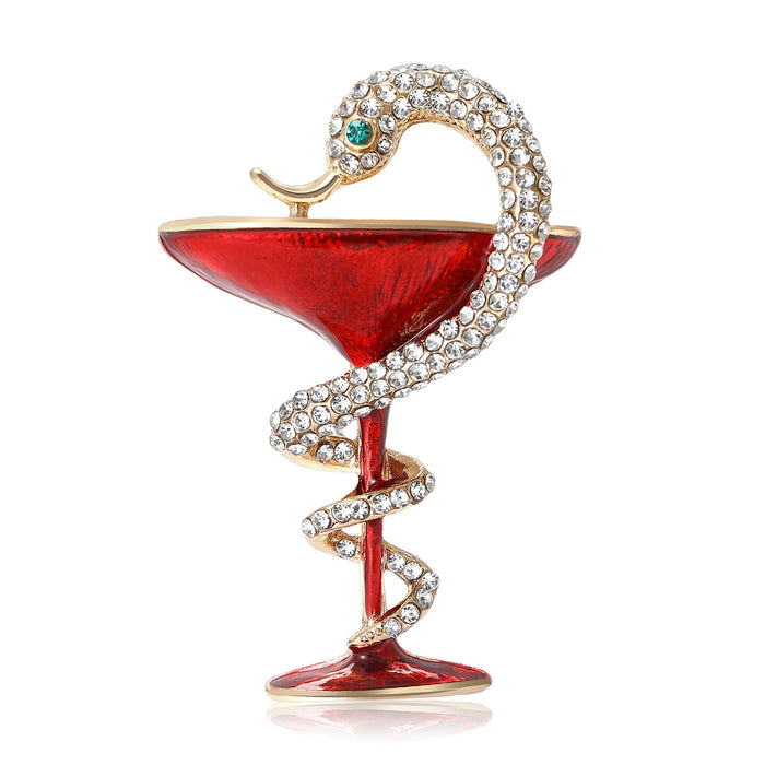 Alloy Enamel Rhinestone Snake Cup Brooch Pin For Suit Decoration
