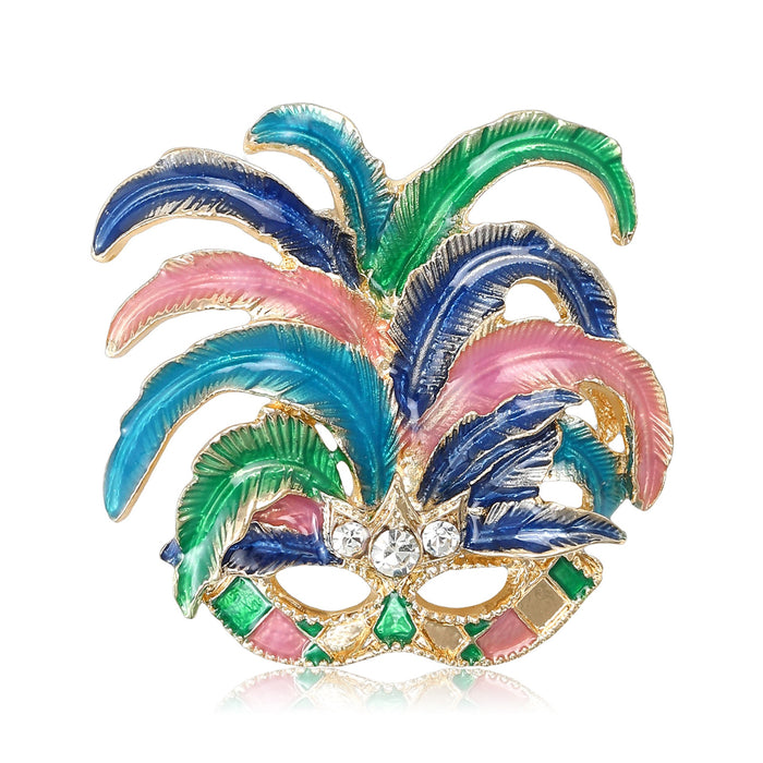 Alloy Enamel Rhinestone Venetian Mask Brooch Pin For Women Apparel